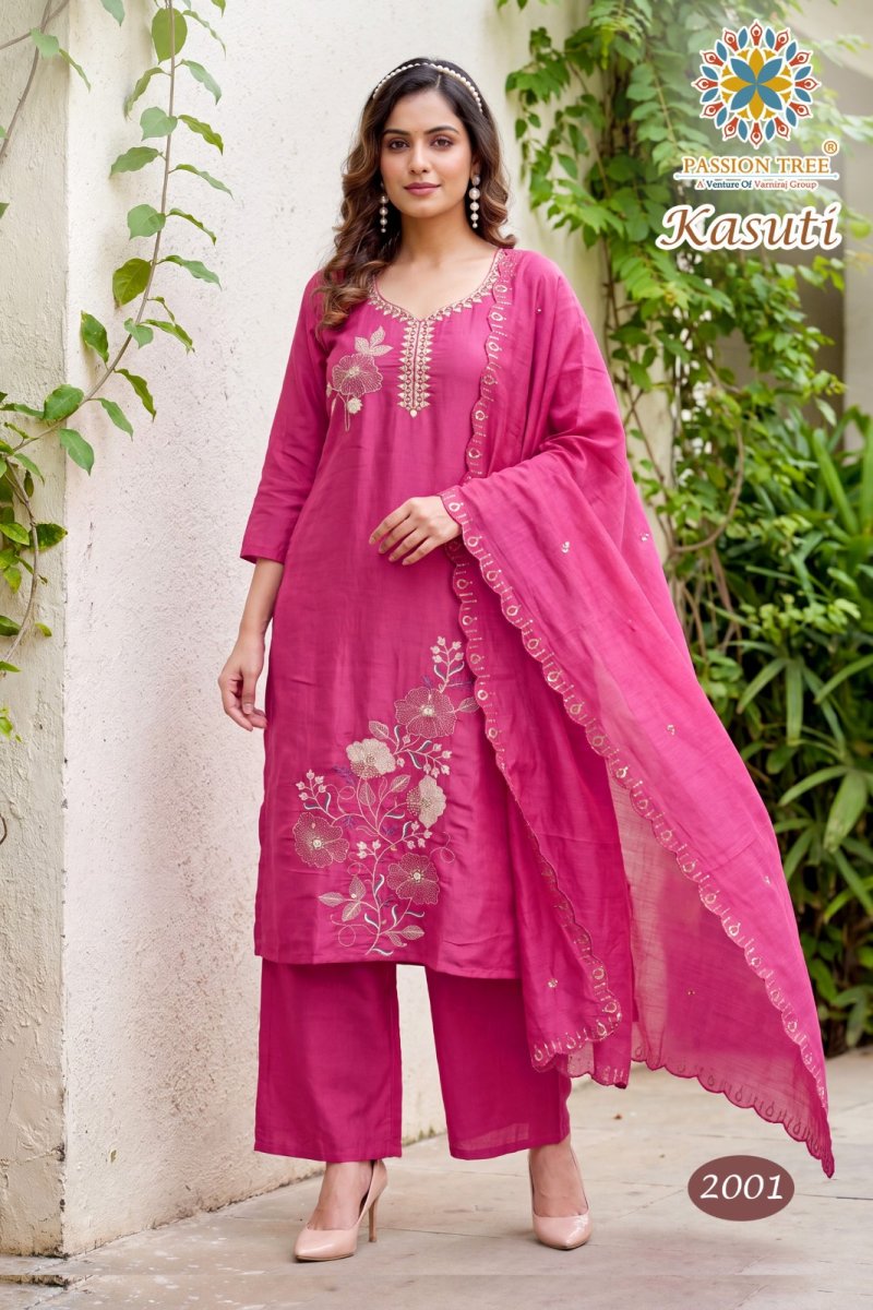 Kasuti Vol 2 By Passion Tree Mal Chanderi Kurti With Bottom Dupatta 